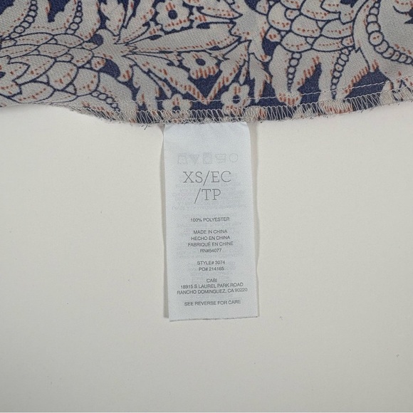 CAbi Blue and White Ruffled Cap Sleeve Blouse Top Shirt Women’s XS NWOT - Picture 4 of 4